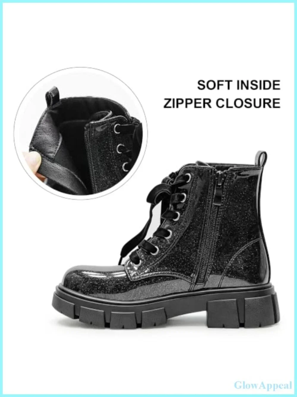 Girls Faux Leather Combat Boots Ankle Booties Side Zipper Non-Slip Sole
